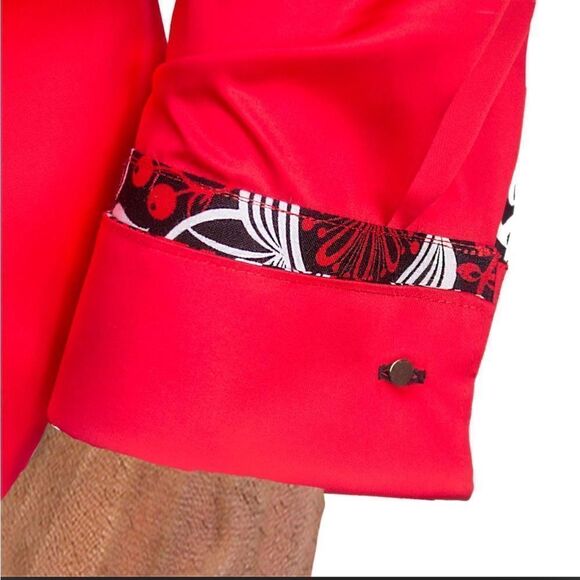 Anton Alexander Bright Red With Black French Cuff Dress Shirt Button Up Size M - Picture 9 of 13